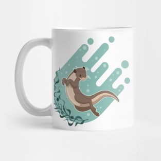 Sea otter floating on water with kelp forest vector illustration Mug